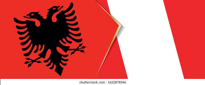 Albania and Peru flags, two vector flags symbol of relationship or confrontation.