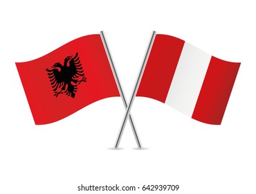 Albania and Peru flags. Vector illustration.