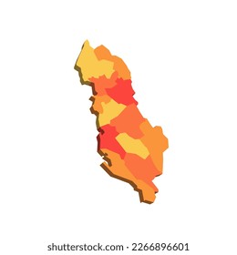 Albania political map of administrative divisions - counties. 3D map in shades of orange color.