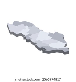 Albania political map of administrative divisions - counties. 3D isometric blank vector map in shades of grey.