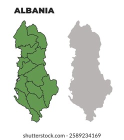 Albania political regions green outline map set