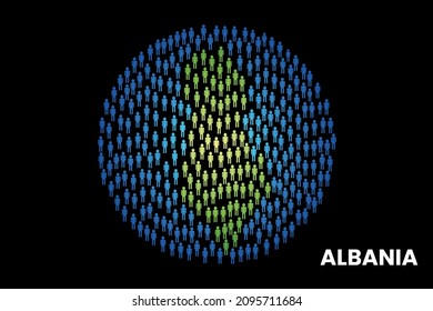 Mapa de población de Albania en diseño de ilustración de vector del globo terrestre