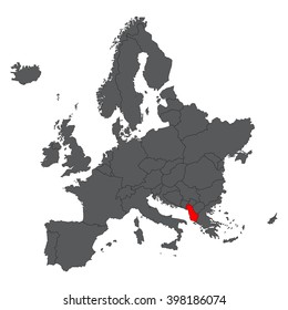 Albania red map on gray Europe map vector