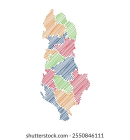Albania with regions, thread map line vector illustration 1
