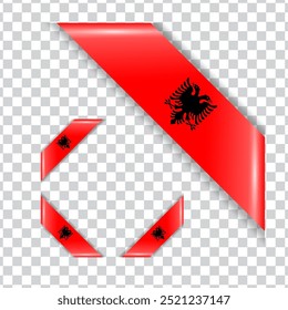 Albania ribbon corner flag with shadow