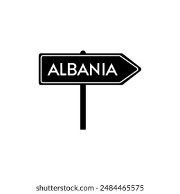 Albania road sign. country name on black road traffic signs board design vector illustration.