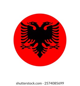 Albania Round Country Flag. Circular Albanian National Flag. Republic of Albania Circle Shape Button Banner. EPS Vector Illustration.