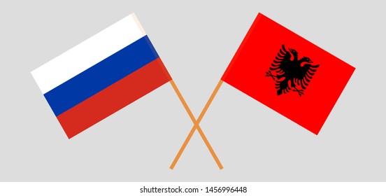 Albania and Russia. Crossed Albanian and Russian flags