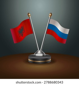 Albania and Russian table flags relation with gradient backgrund