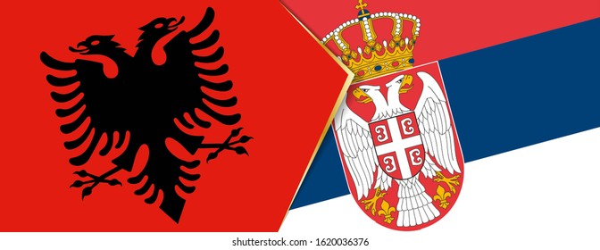 Albania and Serbia flags, two vector flags symbol of relationship or confrontation.