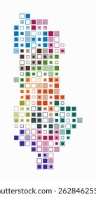 Albania, shape of the country build of colored cells. Digital style map of the Albania on white background. Large size square blocks. Trending vector illustration.
