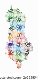 Albania, shape of the country build of colored cells. Digital style map of the Albania on white background. Small size square blocks. Classy vector illustration.