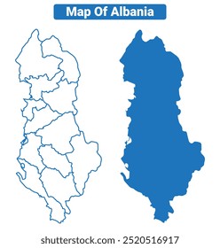Mapa vetor simples da Albânia e conjunto de ilustrações de estilo de contorno