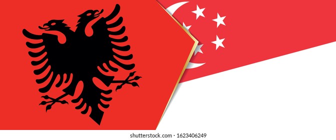 Albania and Singapore flags, two vector flags symbol of relationship or confrontation.