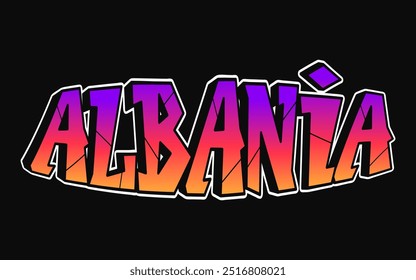 Albania - single word, letters graffiti style. Vector hand drawn logo. Funny cool trippy word Albania, fashion, graffiti style print t-shirt, poster concept