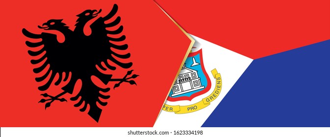 Albania and Sint Maarten flags, two vector flags symbol of relationship or confrontation.