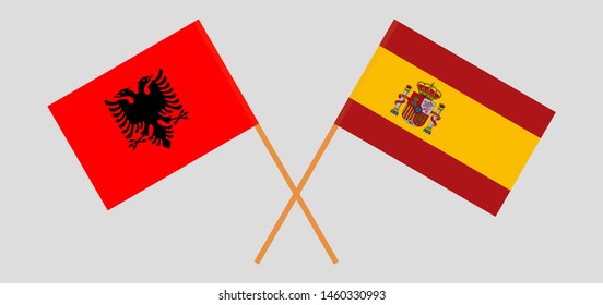 Albania and Spain. Crossed Albanian and Spanish flags