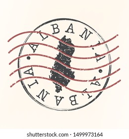 Postal de Albania. Sello de silueta de mapa. Diseño de redondeo de Passport. Icono del vector. Diseño Retro Travel.