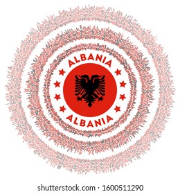 Albania symbol. Radiant country flag with colorful rays. Shiny sunburst with Albania flag. Authentic vector illustration.