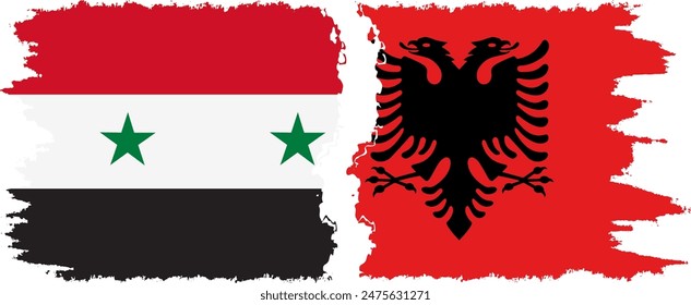 Albania and Syria grunge flags connection, vector