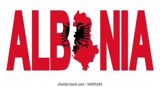 Albania text with map on flag illustration
