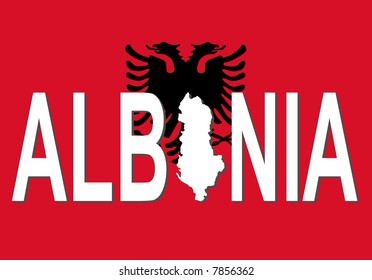 Albanientext mit Karte auf Flaggengrafik