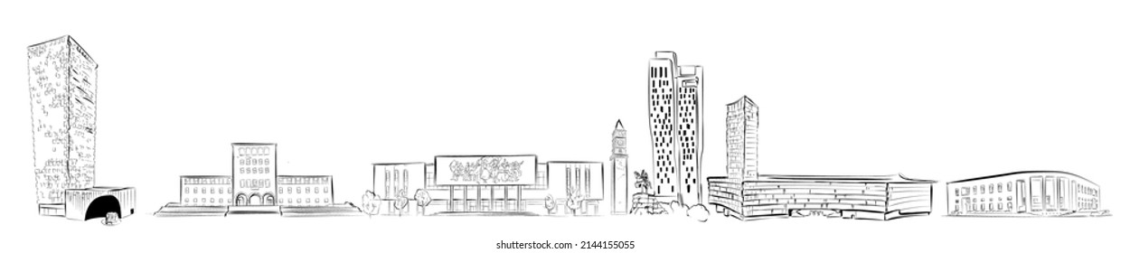 ALBANIA TIRANA CITY DRAWING BUILDING