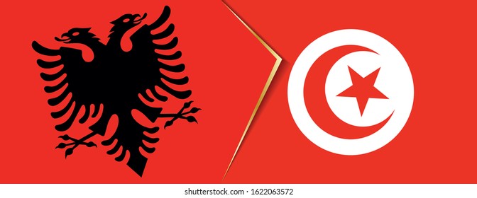 Albania and Tunisia flags, two vector flags symbol of relationship or confrontation.