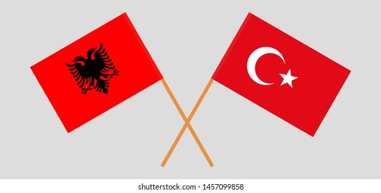 Albania and Turkey. Crossed Albanian and Turkish flags
