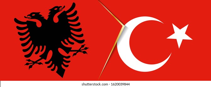Albania and Turkey flags, two vector flags symbol of relationship or confrontation.