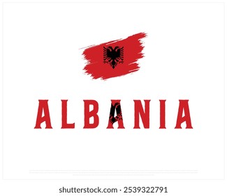 Albania Typography with brush flag on a white background, Editable vector design of Albania typography with flag, National Day, Albania day design, Albania Map Design, Vector of brush flag