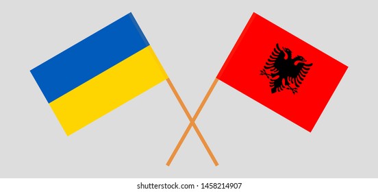 Albania and Ukraine. Crossed Albanian and Ukrainian flags