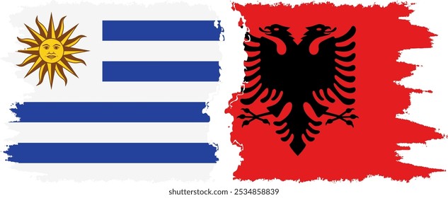 Conexión de banderas grunge de Albania y Uruguay, Vector