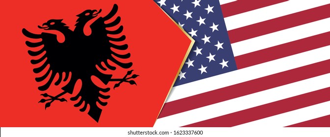 Albania and USA flags, two vector flags symbol of relationship or confrontation.