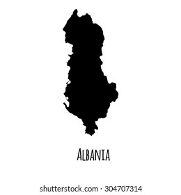 Albania vector black outline map with caption on white background. 