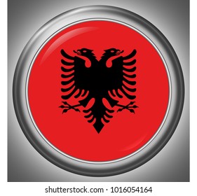 Albania vector flag in metall circle frame with light and shadow effect