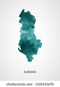 Albania vector map - blue geometric gradient graphic background from hexagon dots.