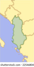 Albania, vector map, with borders of surrounding countries. 5 named layers, fully editable.