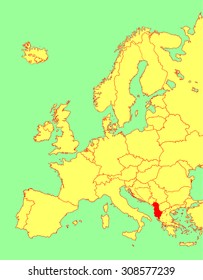 Albania vector map, Europe, vector map silhouette illustration isolated on Europe map. Editable blank vector map of Europe.
