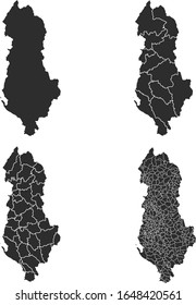 Albania vector maps with administrative regions, municipalities, departments, borders