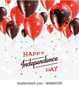Albania Vector Patriotic Poster. Independence Day Placard with Bright Colorful Balloons of Country National Colors. Albania Independence Day Celebration.