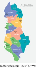 Albania vintage map. High detailed vector map with pastel colors, cities and geographical borders