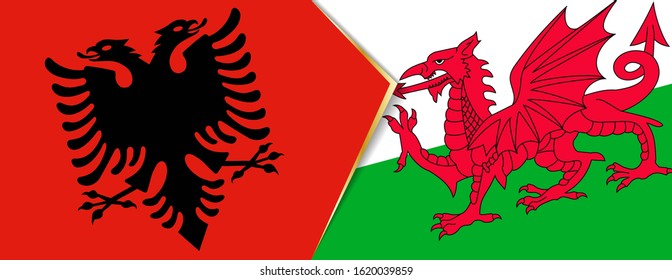 Albania and Wales flags, two vector flags symbol of relationship or confrontation.