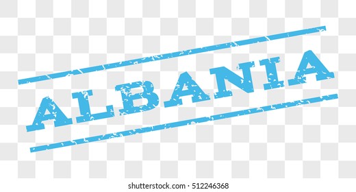Albania watermark stamp. Text caption between parallel lines with grunge design style. Rubber seal stamp with dirty texture. Vector light blue color ink imprint on a chess transparent background.