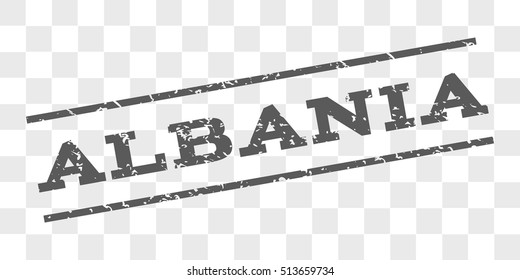 Albania watermark stamp. Text caption between parallel lines with grunge design style. Rubber seal stamp with scratched texture. Vector grey color ink imprint on a chess transparent background.