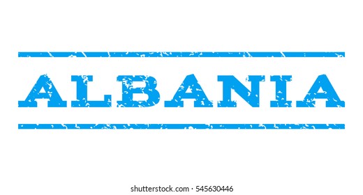 Albania watermark stamp. Text caption between horizontal parallel lines with grunge design style. Rubber seal stamp with unclean texture. Vector blue color ink imprint on a white background.