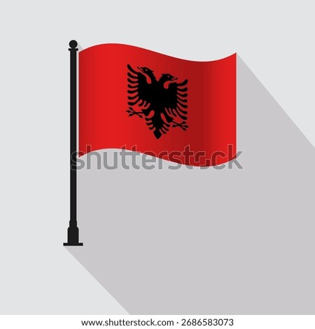 Albania Waving Flag Pole Vector Illustration