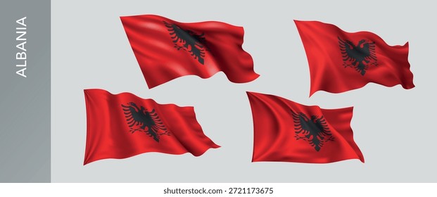 Albania ondeando banderas de Ilustración vectorial. Verde blanco anaranjado de la bandera realista ondulada albanesa como símbolo patriótico