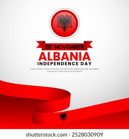 Albania Waving Ribbon Flag for Independence Day square banner background