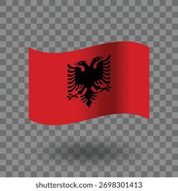 Albanien, welliger Fahnenvektor einzeln auf transparentem Hintergrund. Flagge Albaniens Symbol Symbol